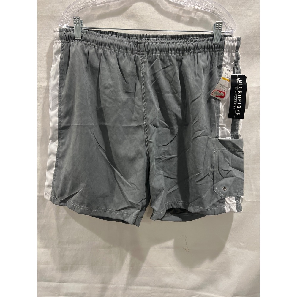 Bill Blass Menswear Grey White Microfiber Swim Trunks Mesh Lined XL New